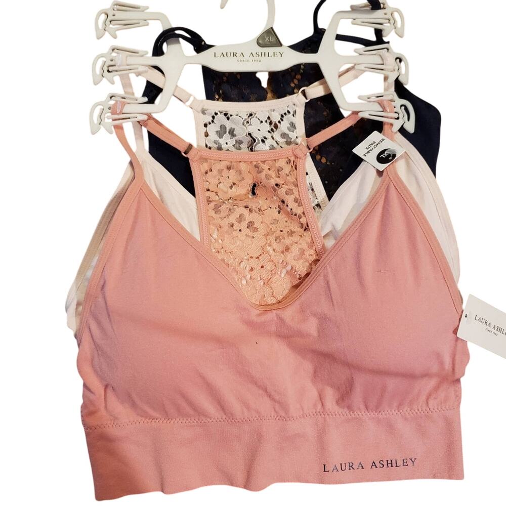 Laura Ashley Womens 3 Pack Lace Racerback Seamless Bralettes LS6184 XL